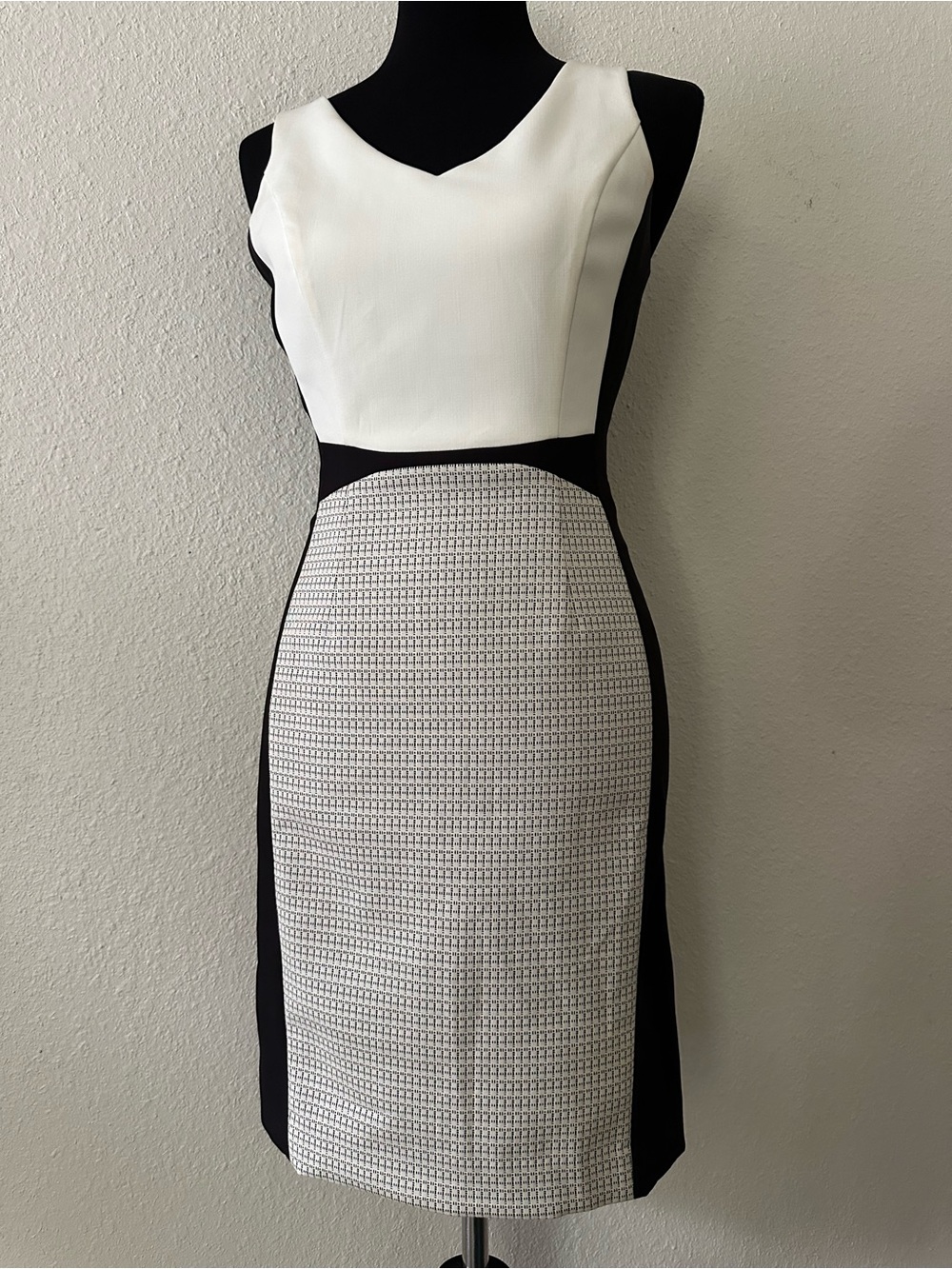 White House Black Market Black and White Colorblock Sheath Midi Dress